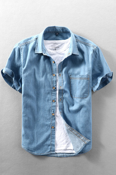 Лятна дънкова риза за мъже с джоб 