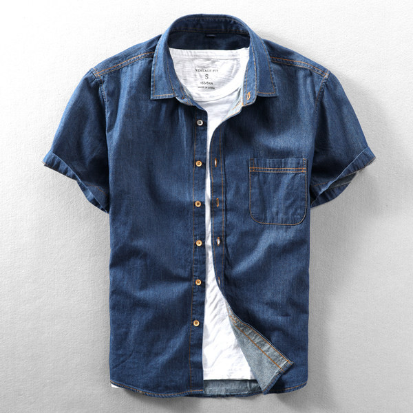 Лятна дънкова риза за мъже с джоб 