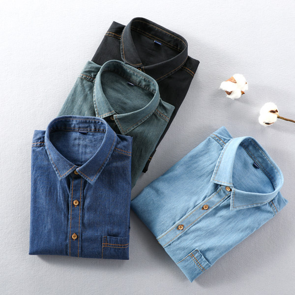 Лятна дънкова риза за мъже с джоб 