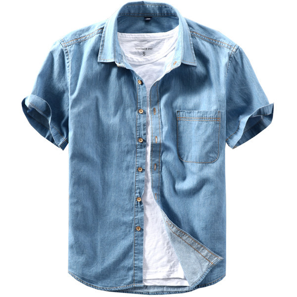 Лятна дънкова риза за мъже с джоб 