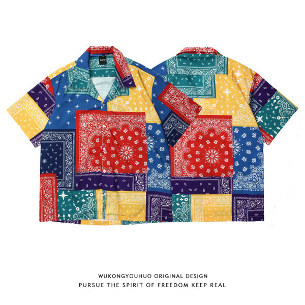 Многоцветна мъжка риза с къс ръкав и класическа яка