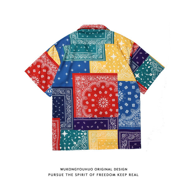 Многоцветна мъжка риза с къс ръкав и класическа яка