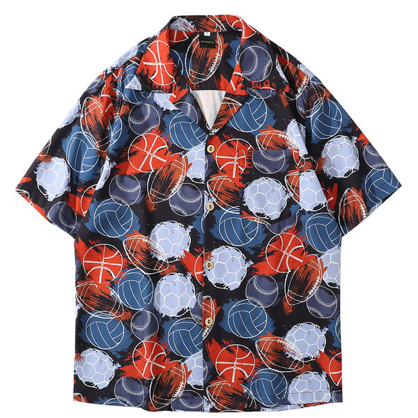 Цветна мъжка риза с класическа  яка и къс ръкав