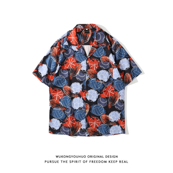 Цветна мъжка риза с класическа  яка и къс ръкав