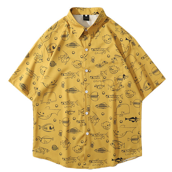 Мъжка риза с  апликация и къс ръкав