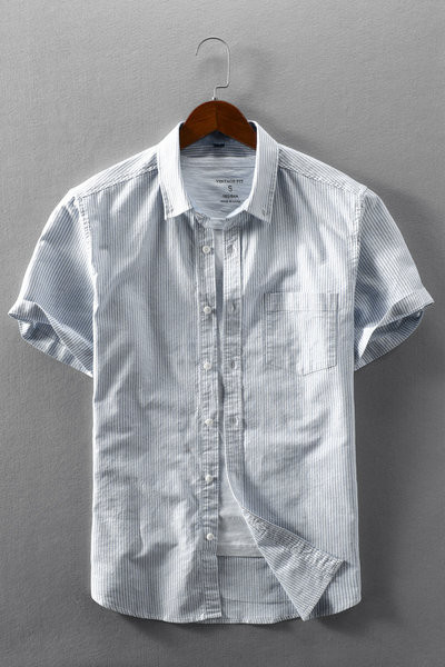 Памучна лятна риза на райе с копчета