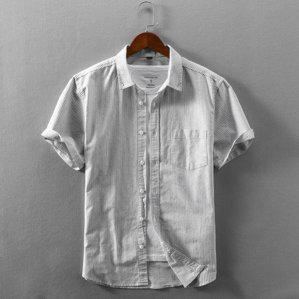 Памучна лятна риза на райе с копчета