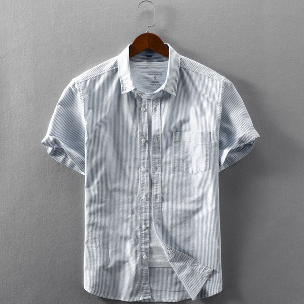 Памучна лятна риза на райе с копчета