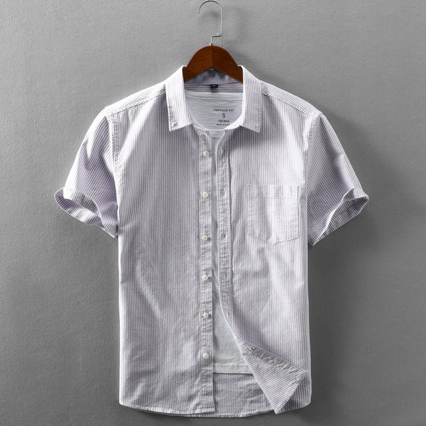 Памучна лятна риза на райе с копчета