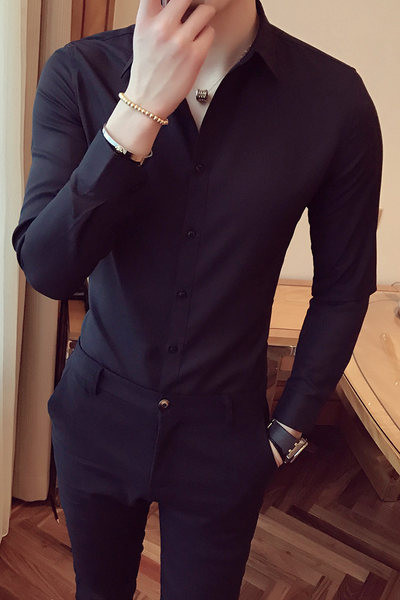 Модерна мъжка риза с копчета и дълъг ръкав в няколко цвята