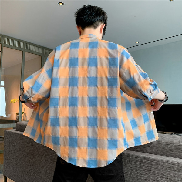 Ежедневна мъжка карирана риза с дълъг ръкав и джоб в три цвята