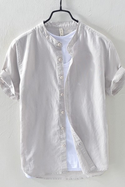 Мъжка едноцветна риза с ниска яка