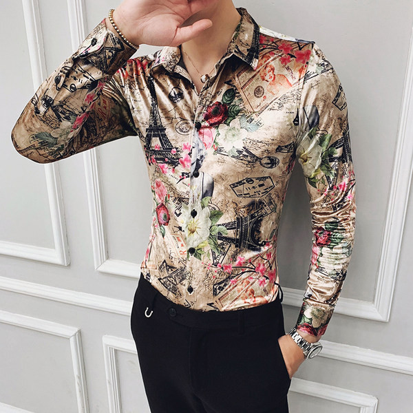 Мъжка ежедневна риза с цветна апликация и цветен десен 