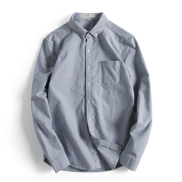 Памучна мъжка риза с дълги ръкави и страничен джоб