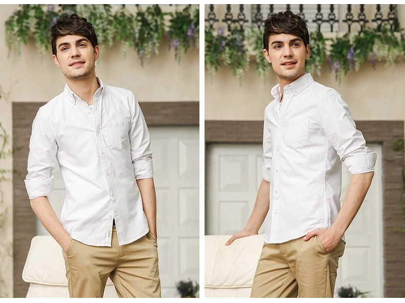 Памучна мъжка риза с дълги ръкави и страничен джоб