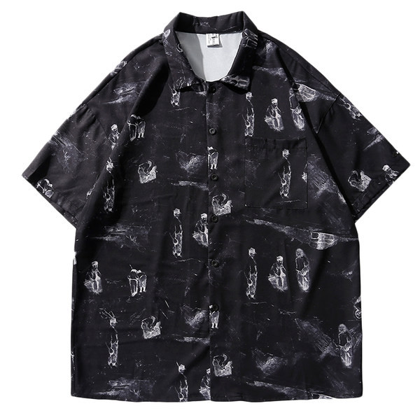 Мъжка риза с къс ръкав и джоб - класическа яка