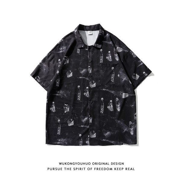 Мъжка риза с къс ръкав и джоб - класическа яка