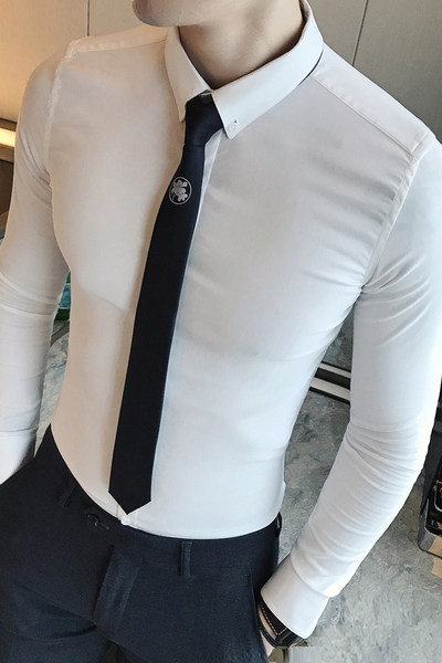 Мъжка едноцветна риза с дълъг ръкав 