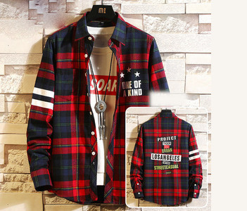 Нов модел карирана мъжка риза с дълъг ръкав и класическа яка