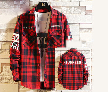 Нов модел карирана мъжка риза с дълъг ръкав и класическа яка