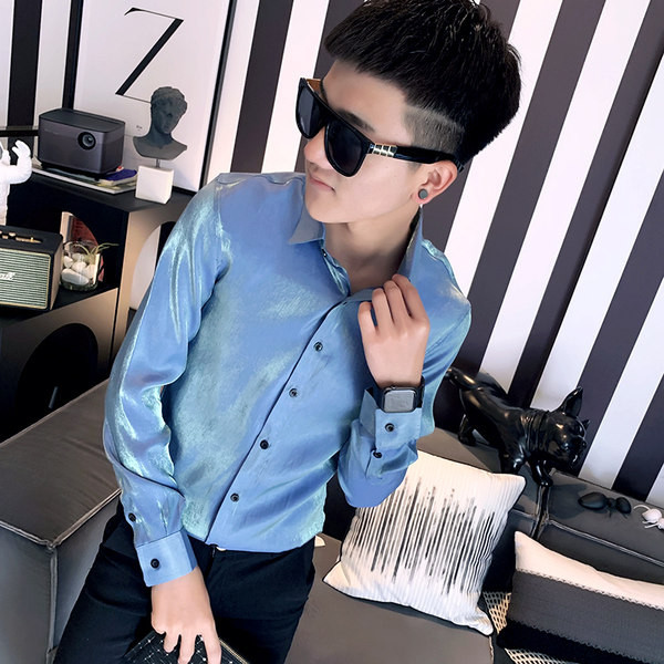 Мъжка ежедневна риза с копчета и дълъг ръкав - няколко цвята