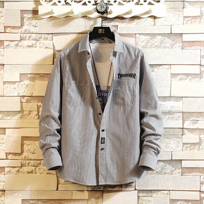 Нов модел раирана мъжка риза с джоб и бродерия в три цвята