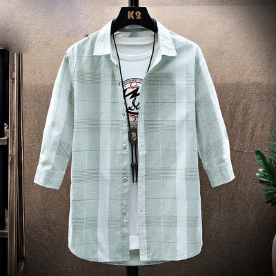 Мъжка карирана риза с 3/4 ръкави и класическа яка