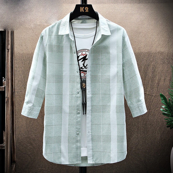 Мъжка карирана риза с 3/4 ръкави и класическа яка