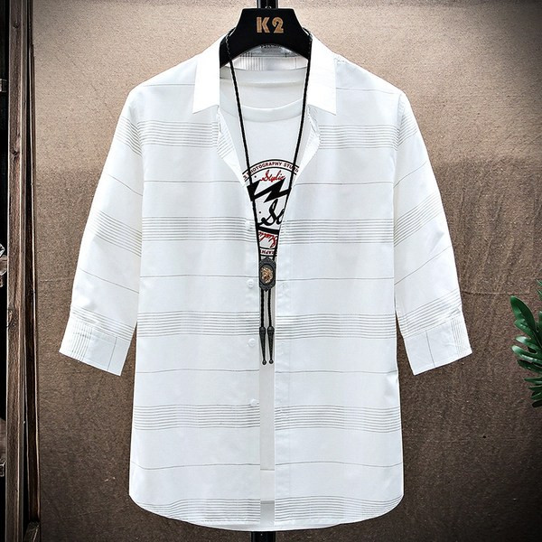 Мъжка карирана риза с 3/4 ръкави и класическа яка