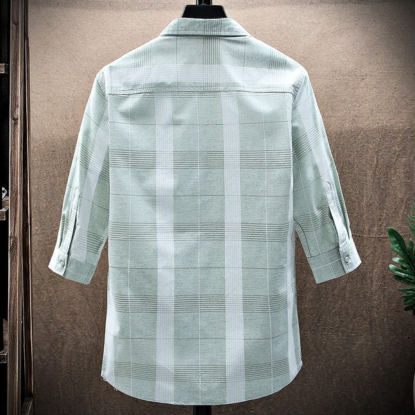 Мъжка карирана риза с 3/4 ръкави и класическа яка