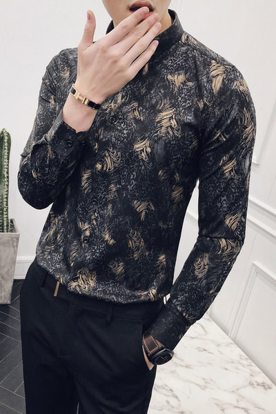 Мъжка ежедневна риза с класическа яка и копчета в сив цвят