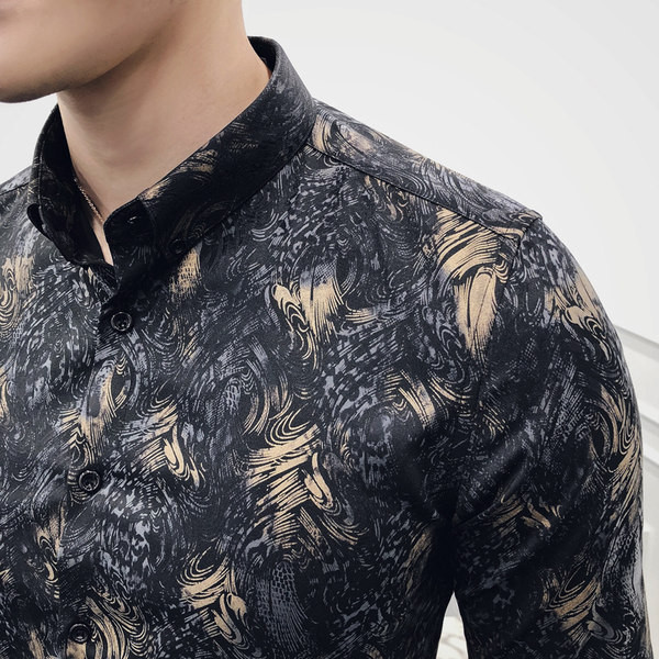 Мъжка ежедневна риза с класическа яка и копчета в сив цвят