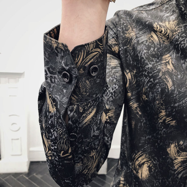 Мъжка ежедневна риза с класическа яка и копчета в сив цвят