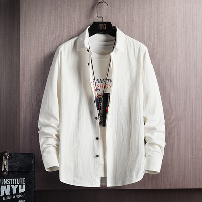 Мъжка памучна риза с дълъг ръкав и класическа яка 