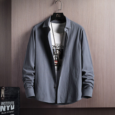 Мъжка памучна риза с дълъг ръкав и класическа яка 