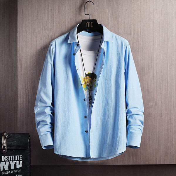 Мъжка памучна риза с дълъг ръкав и класическа яка 