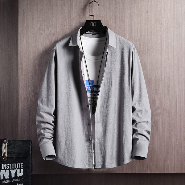 Мъжка памучна риза с дълъг ръкав и класическа яка 