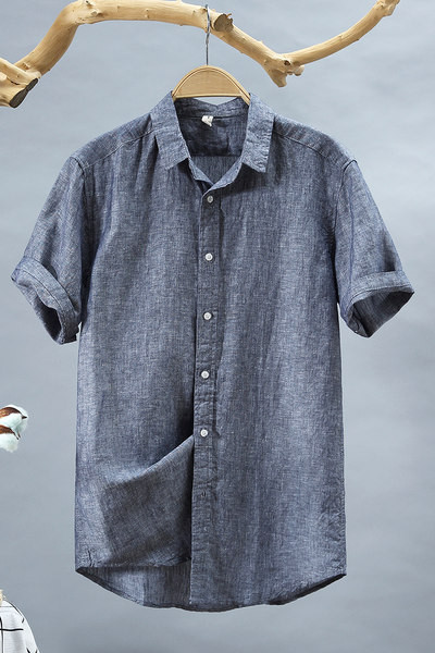 Памучна лятна риза за мъже с 3/4 ръкав