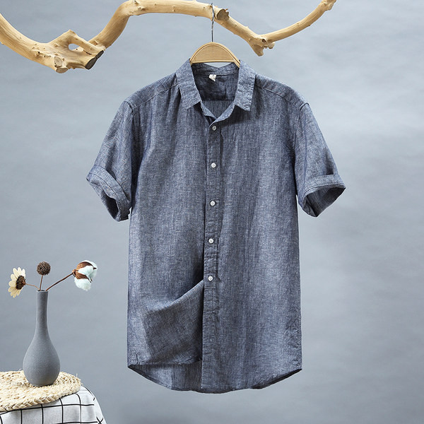 Памучна лятна риза за мъже с 3/4 ръкав