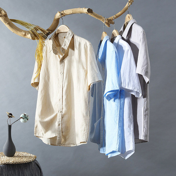 Памучна лятна риза за мъже с 3/4 ръкав