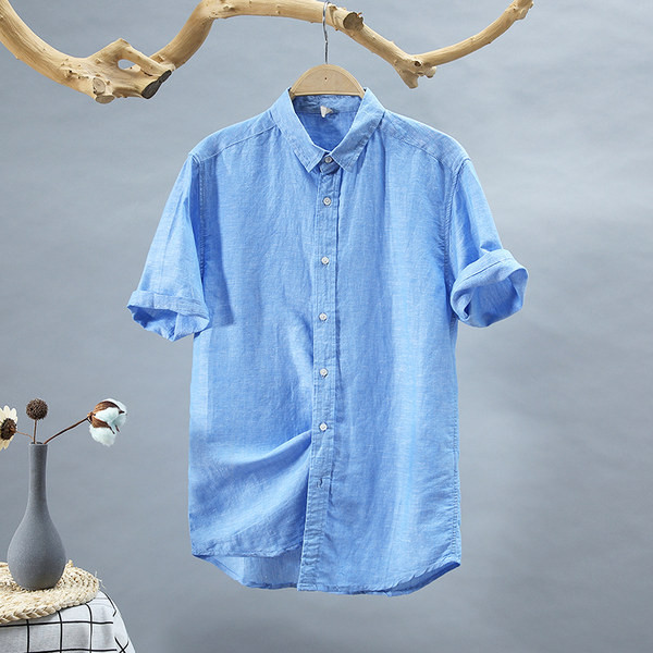 Памучна лятна риза за мъже с 3/4 ръкав