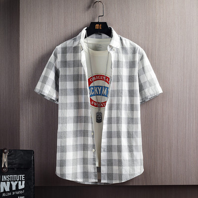 Ежедневна карирана риза с къс ръкав и копчета за мъже 