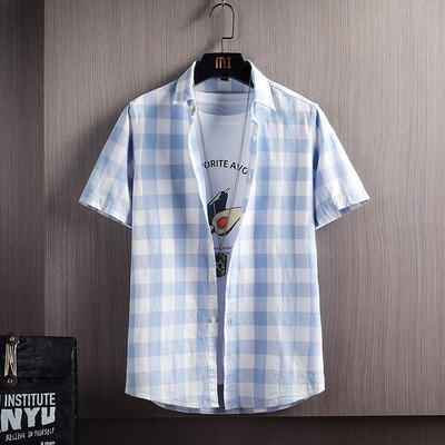 Ежедневна карирана риза с къс ръкав и копчета за мъже 