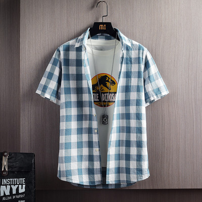 Ежедневна карирана риза с къс ръкав и копчета за мъже 