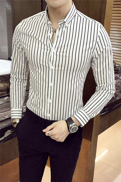 Мъжка раирана риза с класическа яка и копчета в няколко цвята