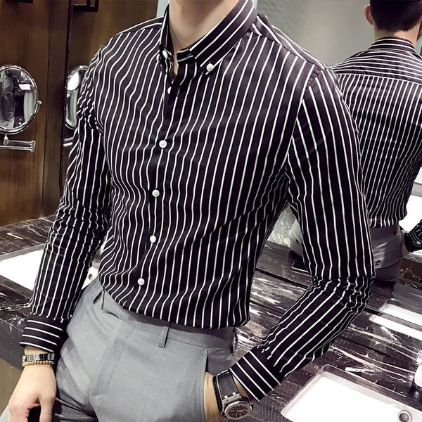 Мъжка раирана риза с класическа яка и копчета в няколко цвята