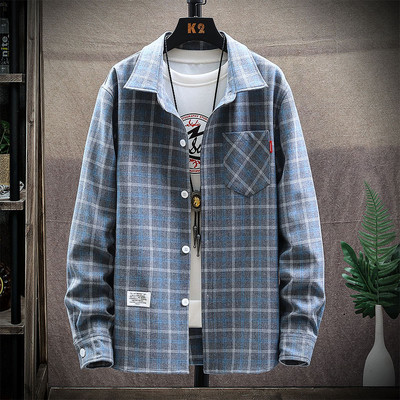 Мъжка карирана риза с дълъг ръкав и емблема 