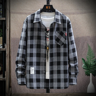 Мъжка карирана риза с дълъг ръкав и емблема 