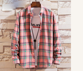 Модерна мъжка карирана риза с дълъг ръкав и класическа яка 