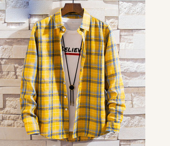 Модерна мъжка карирана риза с дълъг ръкав и класическа яка 